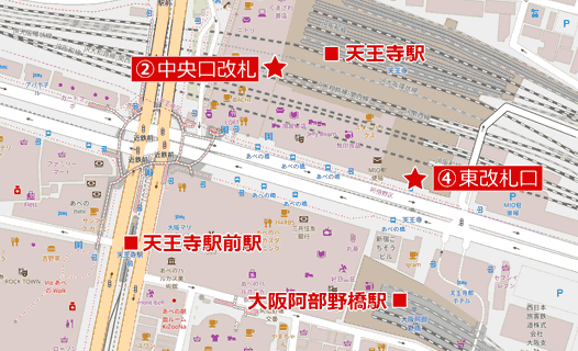 天王寺の待ち合わせスポットの地図