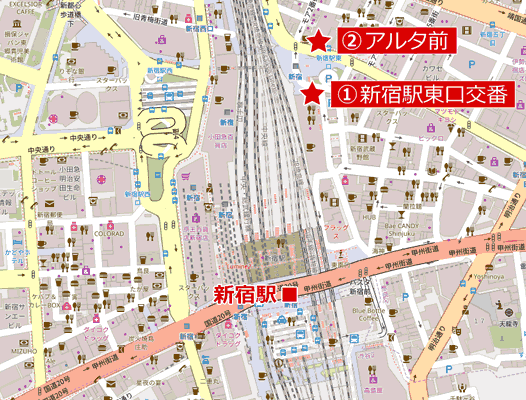 新宿駅の待ち合わせスポットの地図